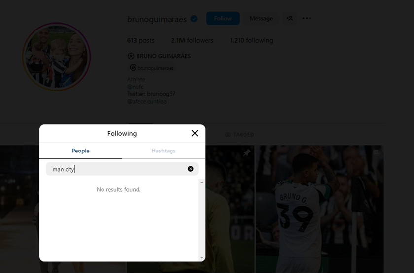 Bruno Guimarães followed City on Instagram?